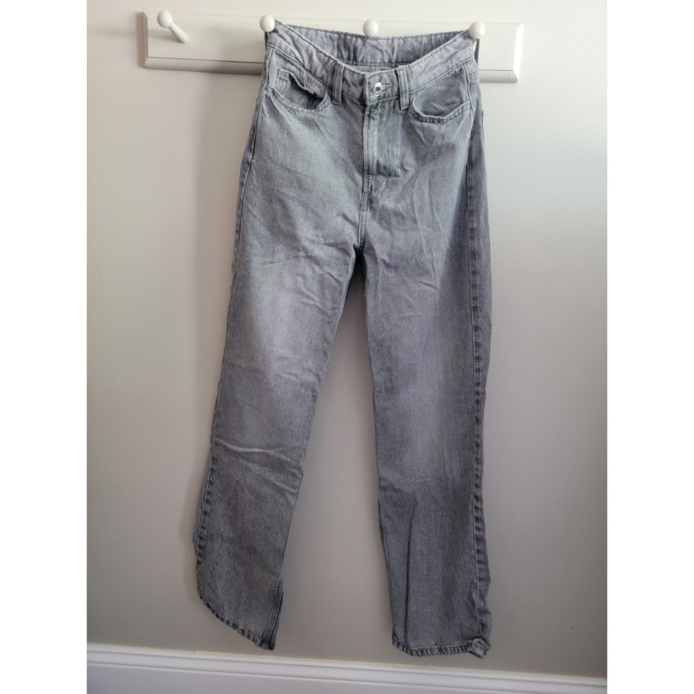 H&M Women's Charcoal Gray Size 0 Denim Jeans Wide Leg Ultra High Waist Grunge